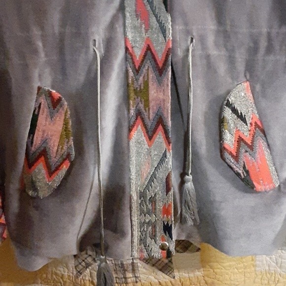America & Beyond Boho Southwestern Aztec Velvet Parka Jacket Size Large - Picture 5 of 12